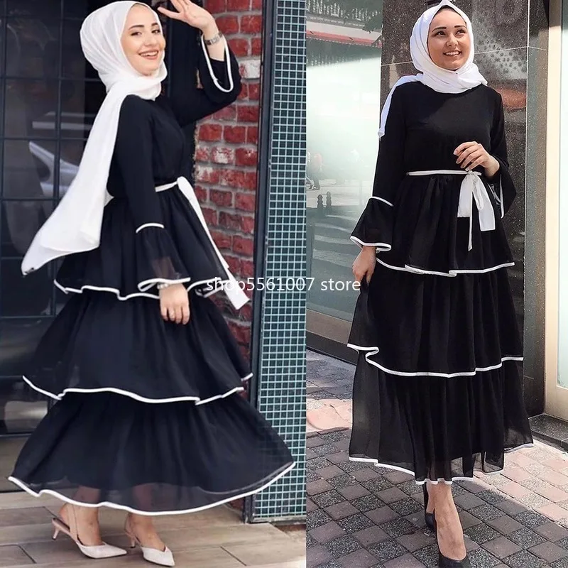 Muslim Dress Women Dubai Abaya Ruffles Fashion Full Sleeve Casual New Ladies Islamic Clothes Moroccan Kaftan Long Maxi Dresses |