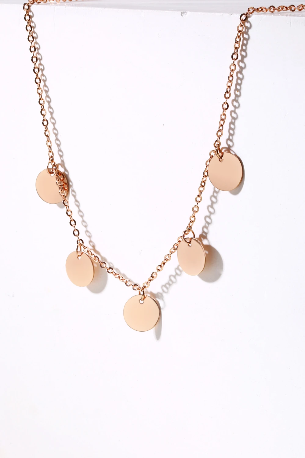 ROSE GOLD Элегантные маленькие расшитые блестками круглые подвески золотого цвета из нержавеющей стали, ювелирные изделия, короткие цепочки, ожерелья на ключицы для женщин, чокер - Окраска металла: ROSE GOLD