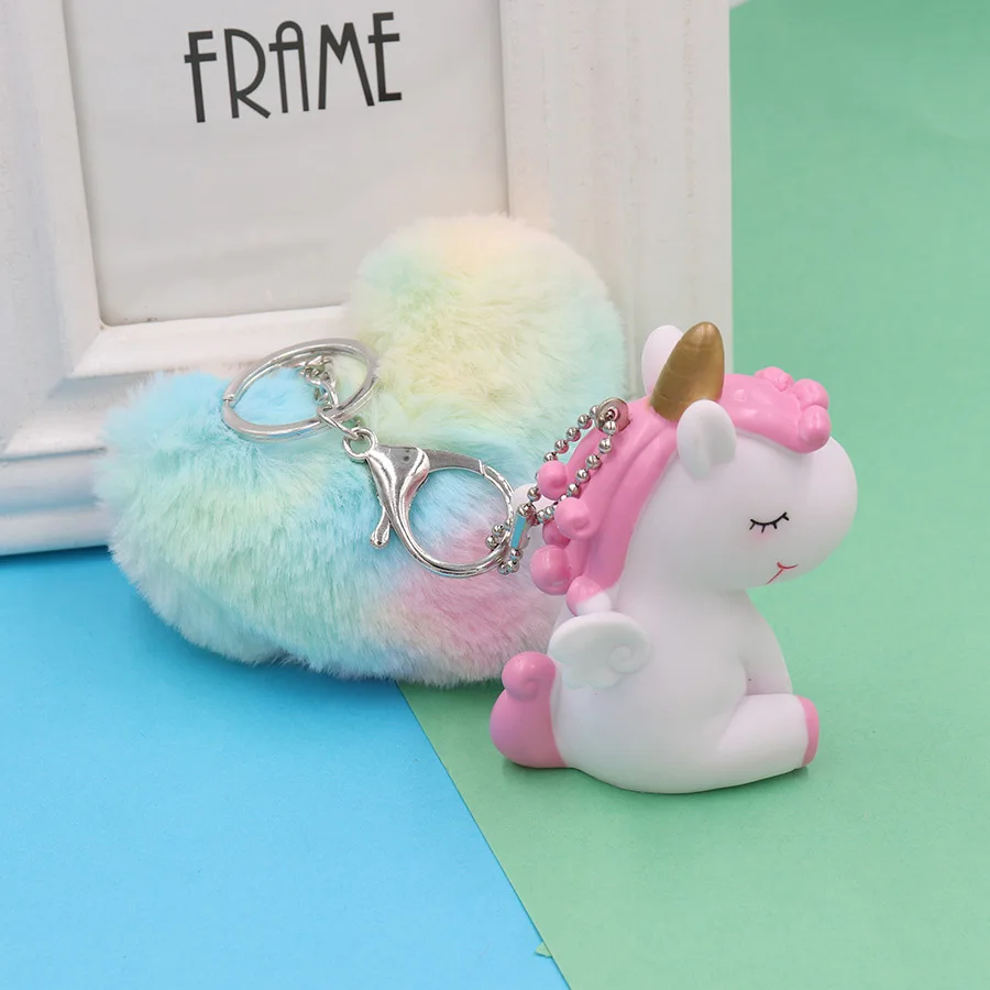 

pretty fashione New creative love unicorn Plush Ball Keychain cute bag Pendant couple birthday christmase gift