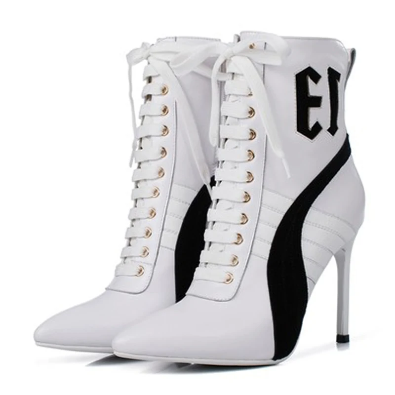 Online VIISENANTIN 2020 Baru Musim Gugur Musim Dingin Catwalk Stiletto Kulit Renda Warna Yang Sesuai Dengan Hak Tinggi Stovepipe Pendek Martin Boots