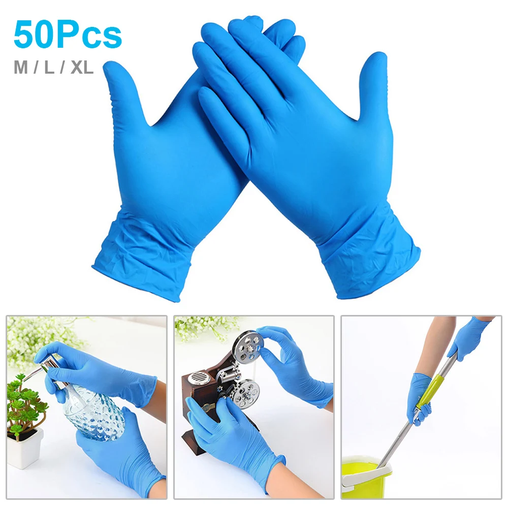 Перчатки одноразовые для мытья посуды универсальные синие 50 шт. | Дом и сад