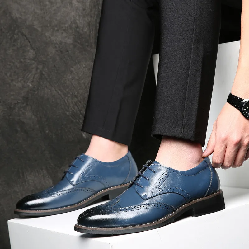 Мужские классические кожаные туфли коричневые оксфорды с острым носком на