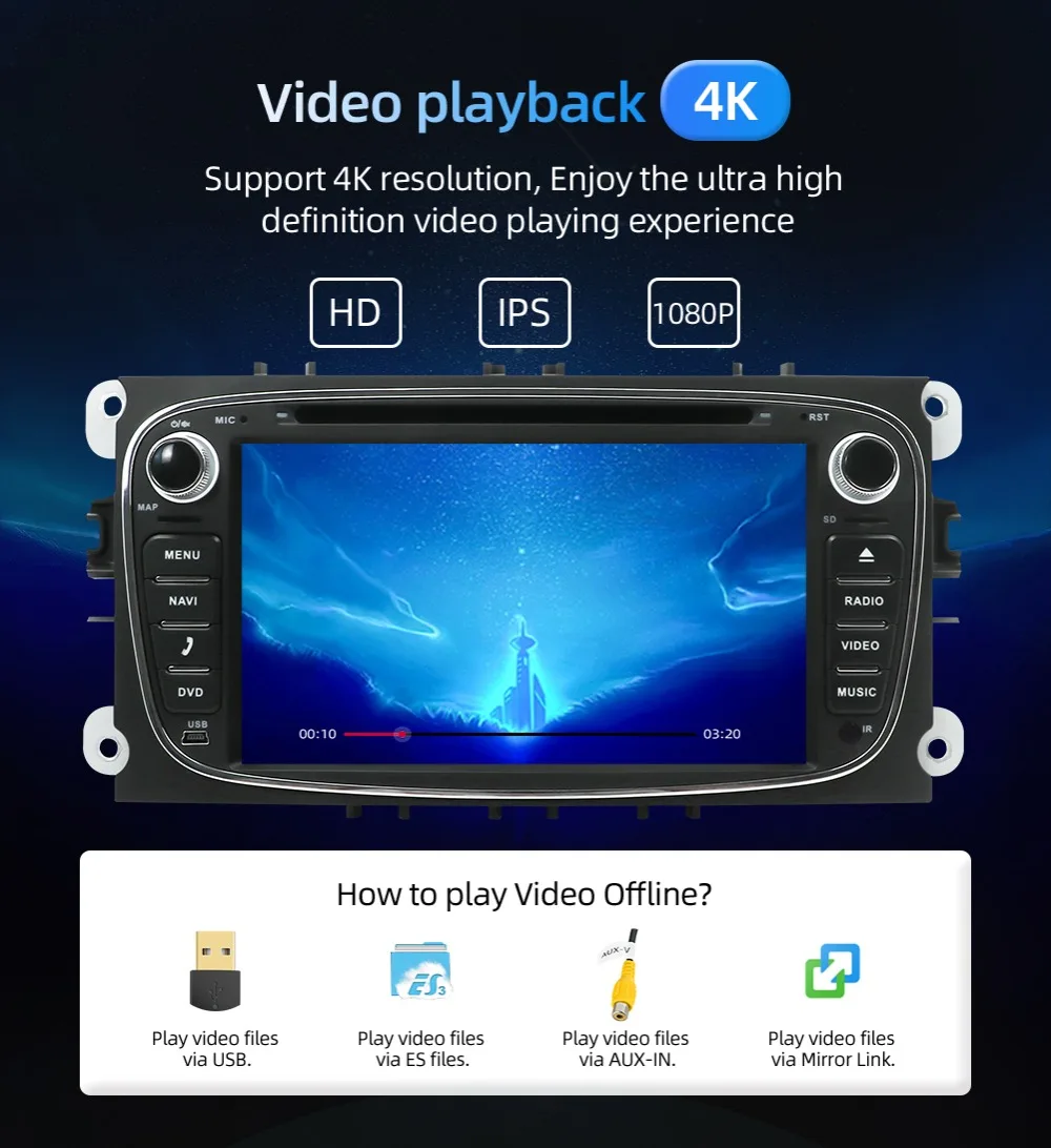 Android 9 gps автомагнитолы 2 Din Автомобильный мультимедийный плеер 7 ''аудио dvd-плеер для Ford/Focus/S-Max/Mondeo 9/Galaxy yc-Max PX6 4G 64G