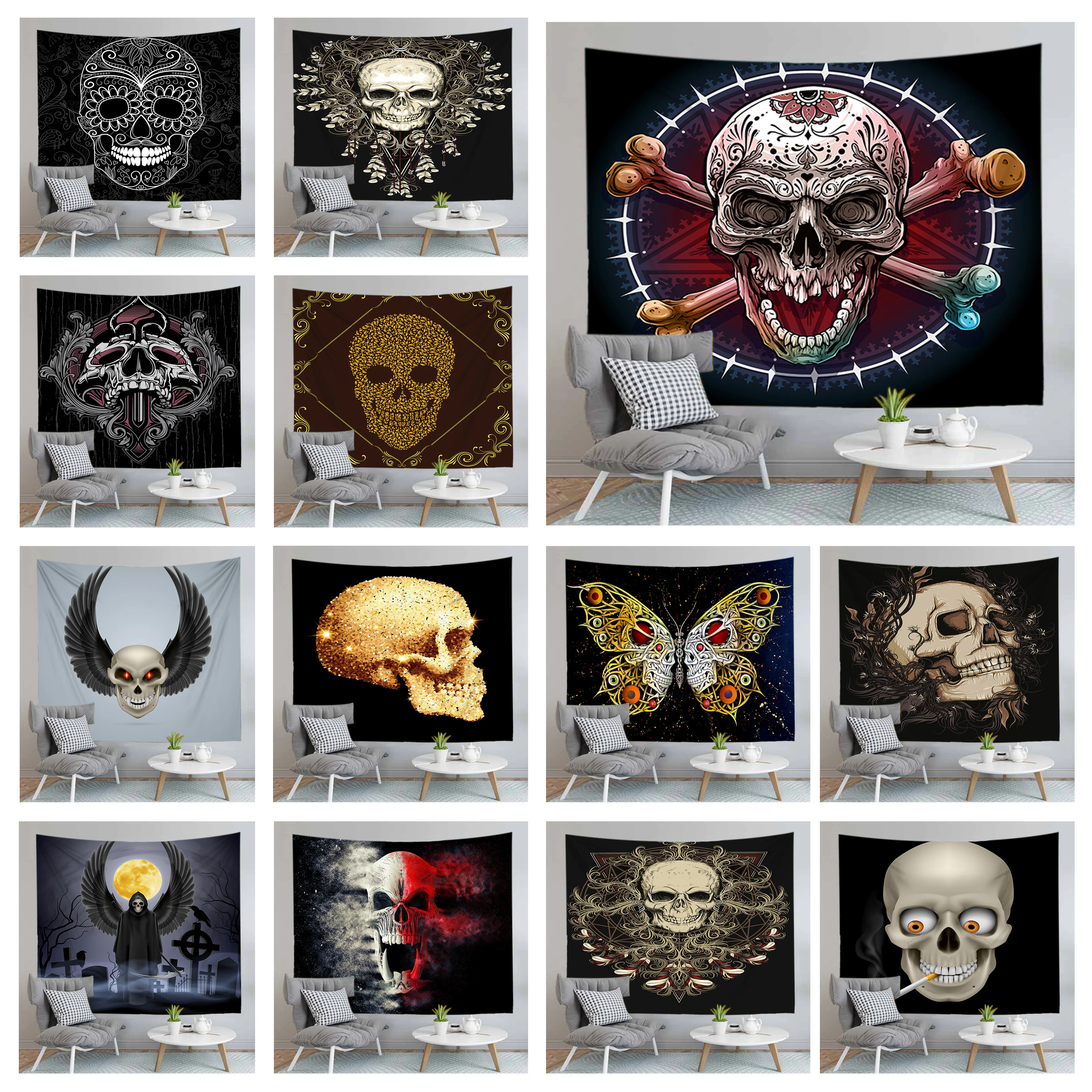 

Bohemian Tapestry 3D Skeleton Skull Printed Wall Hanging Tapestries Table Blanket Cloth Yoga Mat Home Decor
