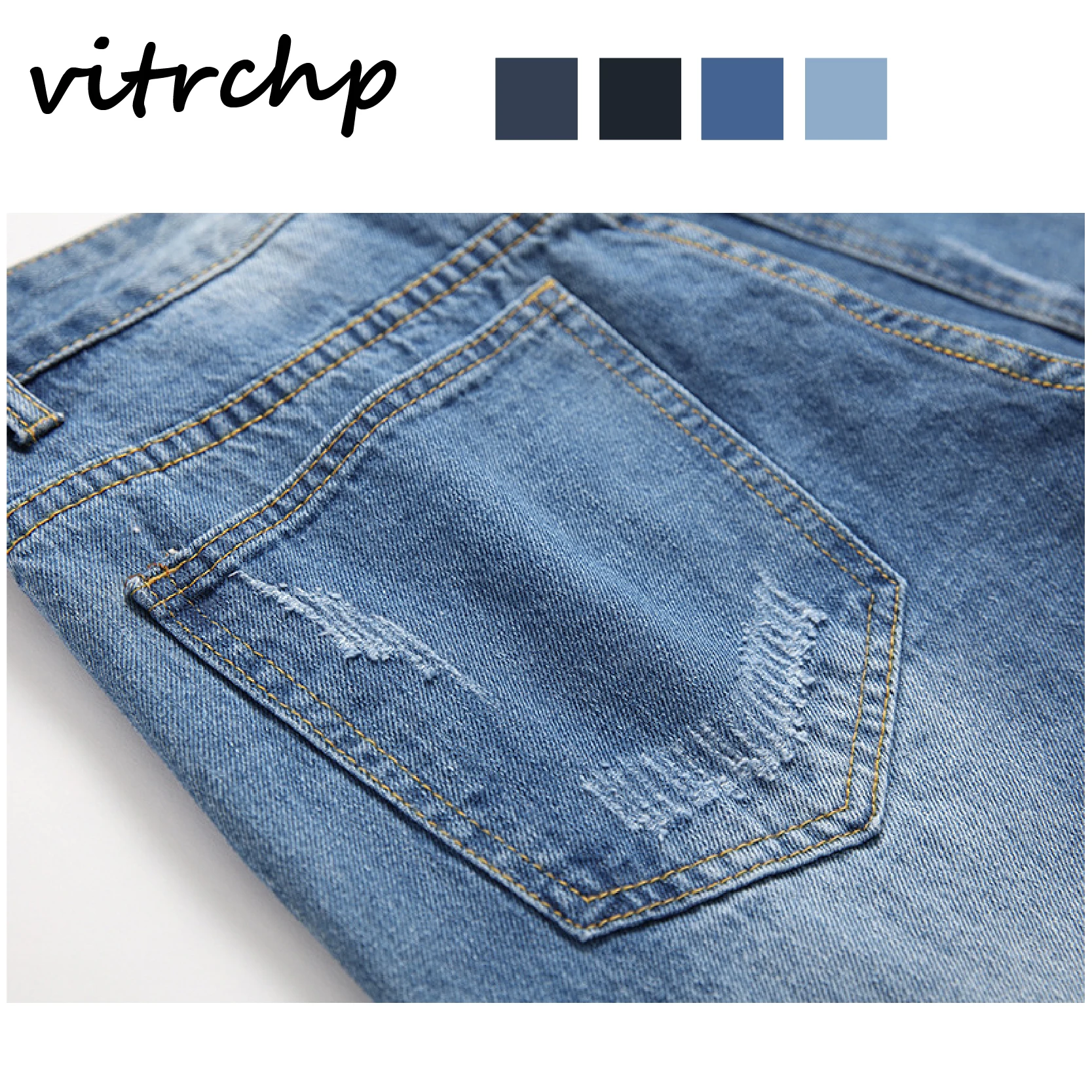 

VITRCHP 2021 Men's Ripped Jeans New Arrival Hip-Hop Trend Loose Autumn Straight Plus Size Casual Classic Style Pants Slim Fit