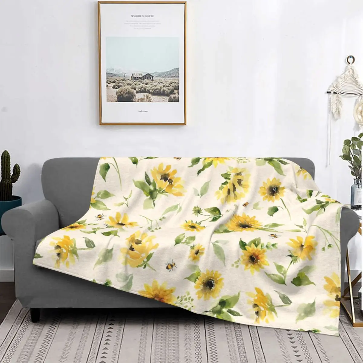 

Manta de girasoles y abejas, colcha de cama a cuadros de Anime, manta de verano, fundas de cama de Winter