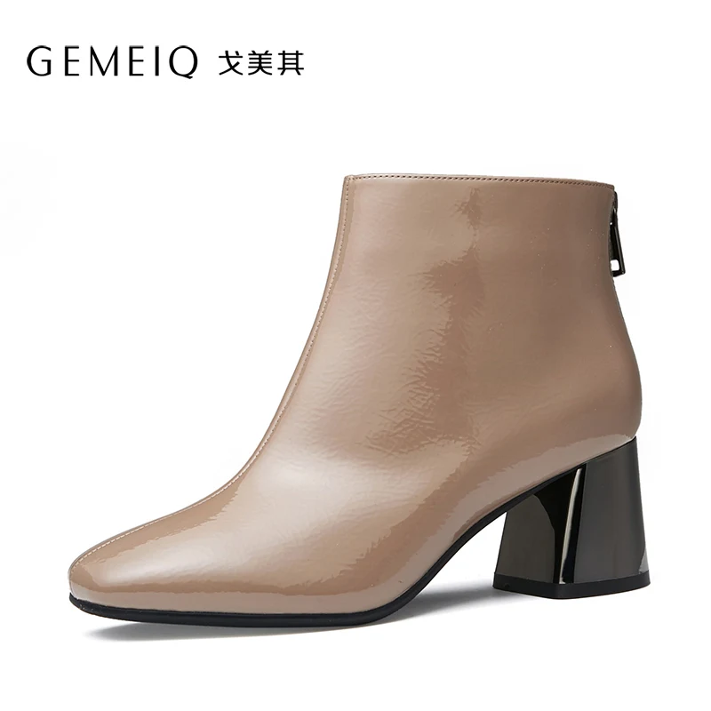 GEMEIQ 2019 Winter new product square head thick and short boots women warm plus velvet height elegant fashion women's shoes | Обувь