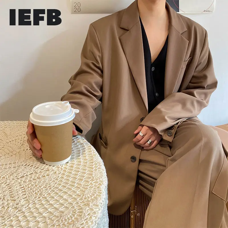 

IEFB Men's Coats 2021 Autumn And Winter New Solid Color Single-breasted Black Coffee Korean Style Loose Casual Suit Traje Hombre