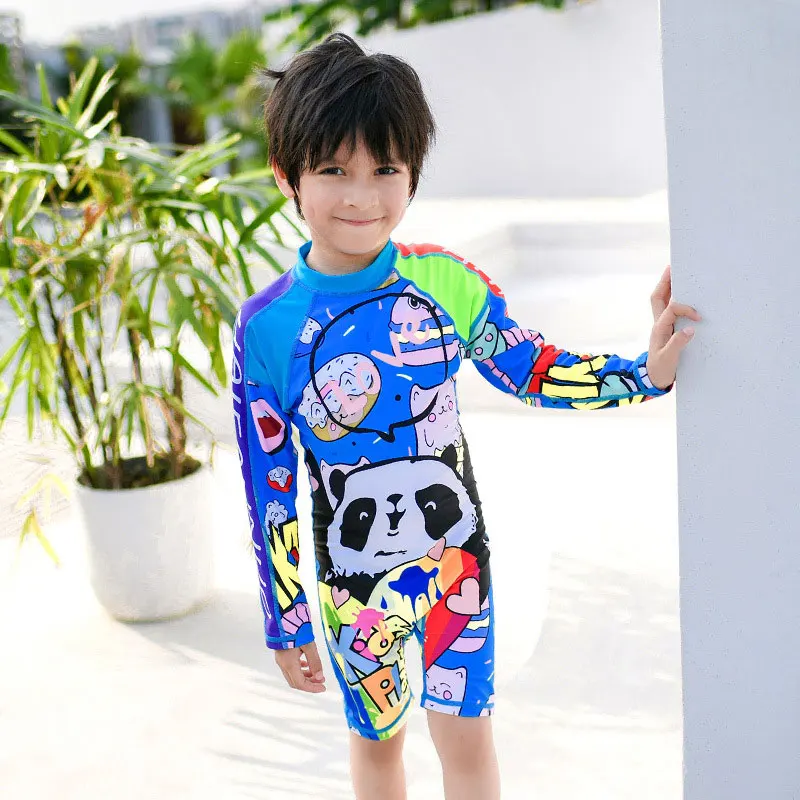 Детский слитный купальник для мальчиков с длинным рукавом и молнией