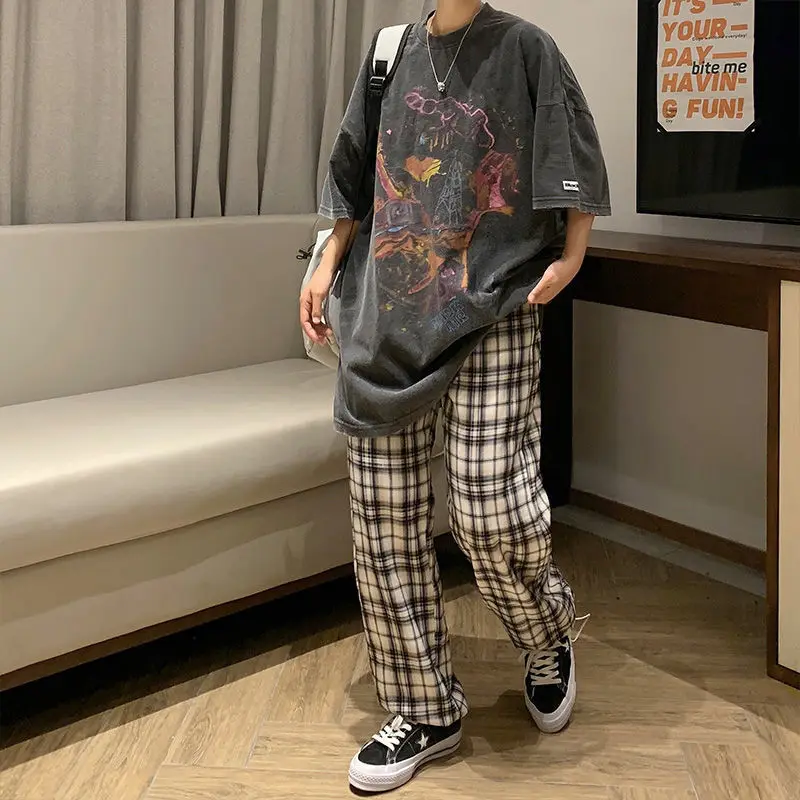 

2021 Men's Summer Trend Short Sleeve T-shirt Oversized Washed T-shirt Streetwear Harajuku Ripped Graphic Print T-shirt