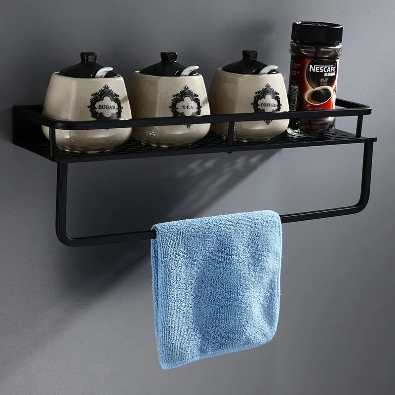 bathroom shelf with towel bar wall mounted aluminum bath shower shelf black bath shampoo holder basket holder corner shelf free global shipping