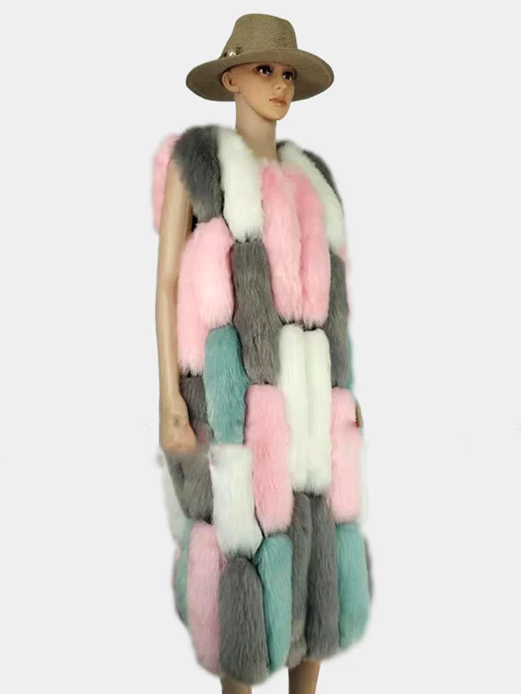 Пальто из искусственного меха женская меховая жилетка пушистая цветная длинная