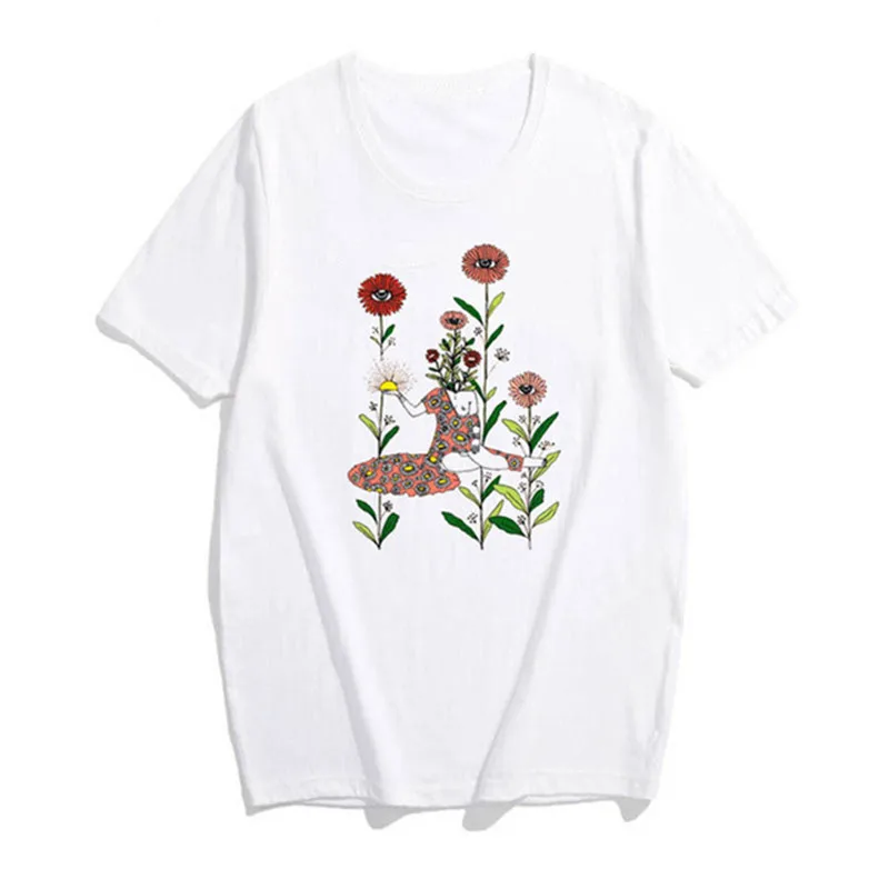 Женские Новые футболки Harajuku с цветочным принтом женские Sunshine Plant Футболки