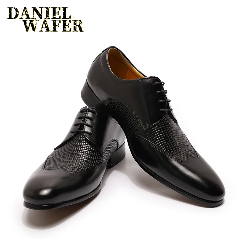 Туфли мужские кожаные деловые Роскошные заостренный носок на шнуровке броги