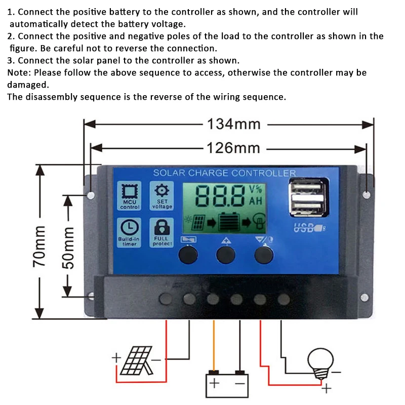 Solar Charge Controller 12V/24V 10/20/30A Auto PWM 5V Panel Battery With Dual USB LCD Display | Обустройство дома