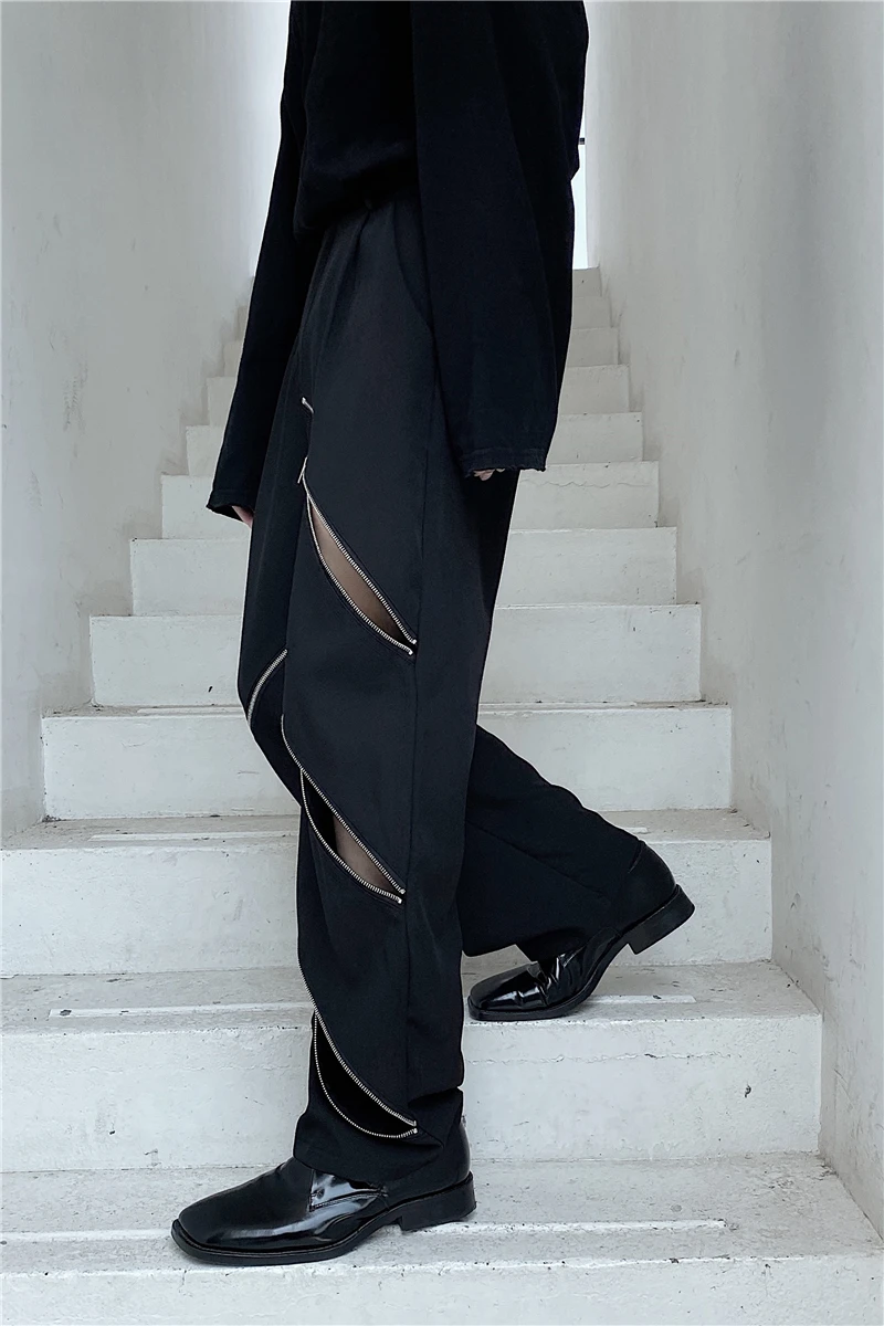 Брюки мужские прямые на молнии уличные модные штаны в стиле хип-хоп повседневные