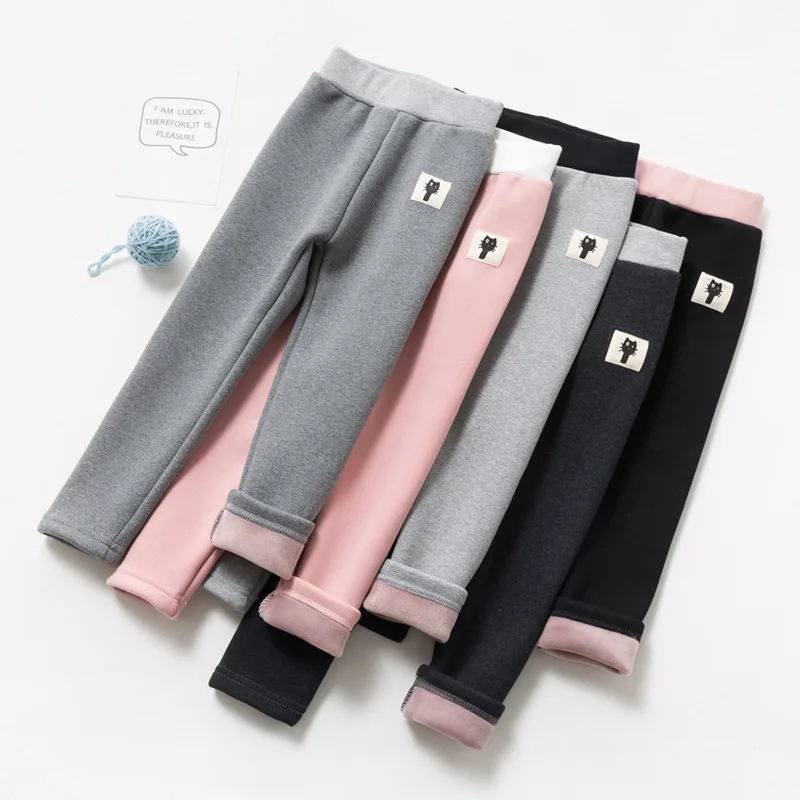 Теплые кашемировые штаны для девочек Зимние детские леггинсы с подкладкой из