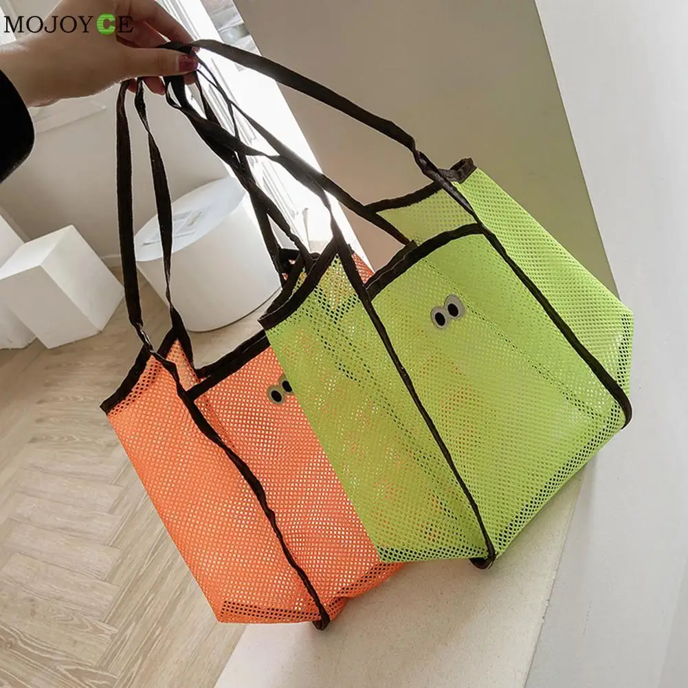 

Fashion Women Shoulder Shopping Bag Mesh Hollow Cartoon Eyes Patchwok Shopping Bag Casual Ladies Large Capacity Tote Handbag
