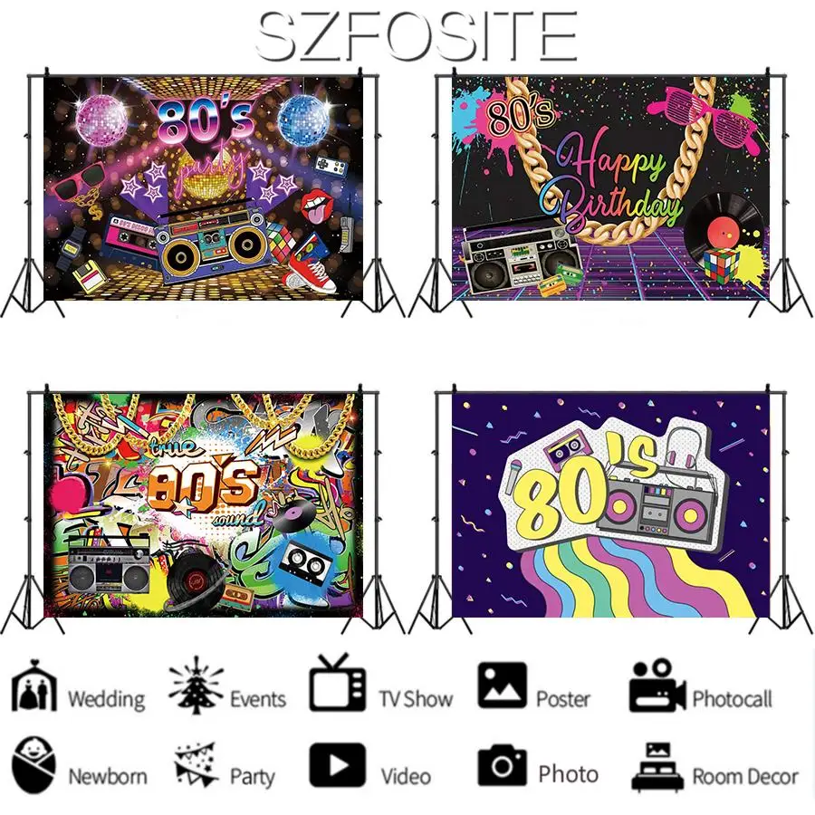 Кул Колор 80-х Музыкальный Магнитофон Фон Декор Для Вечеринки На Столе Фотография Детский Персонализированный Виниловый Фон.