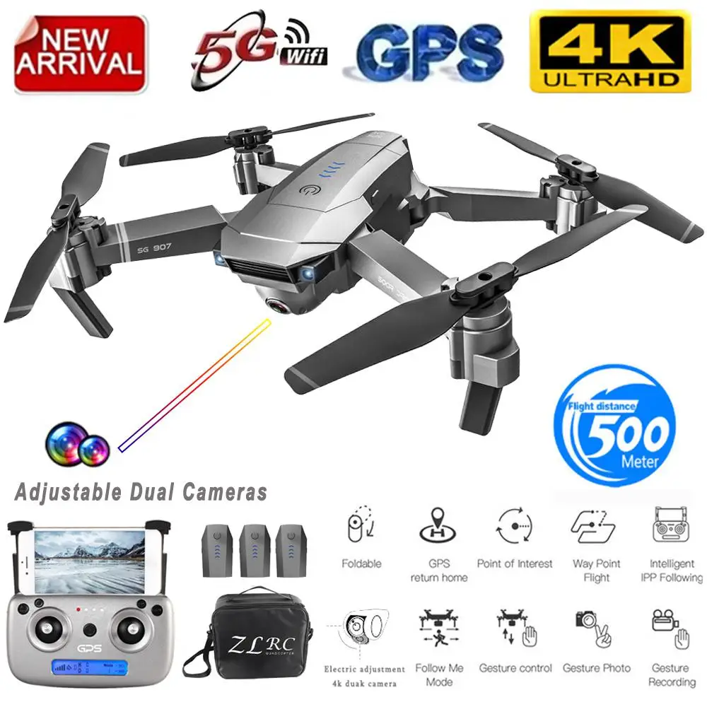 SG907 GPS Дрон с камерой 4K Wi Fi RC Quadcopter оптический поток складной мини 1080P HD камера