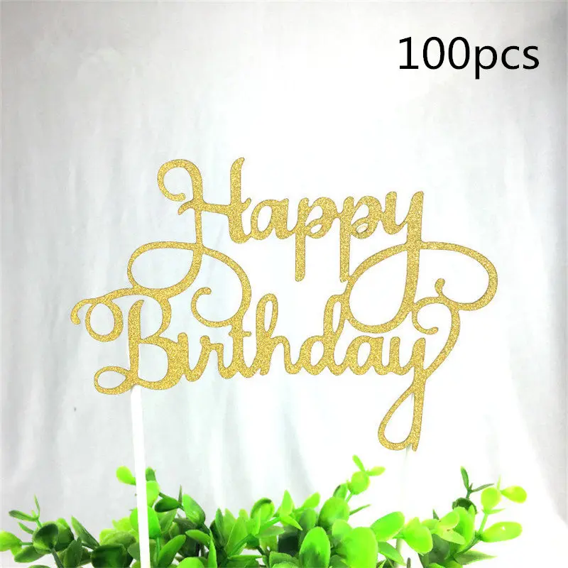 

100pcs Glitter Paper Happy Birthday Cake Topper Cupcake Dessert Decoration Supplies for Birthday Party Celebration