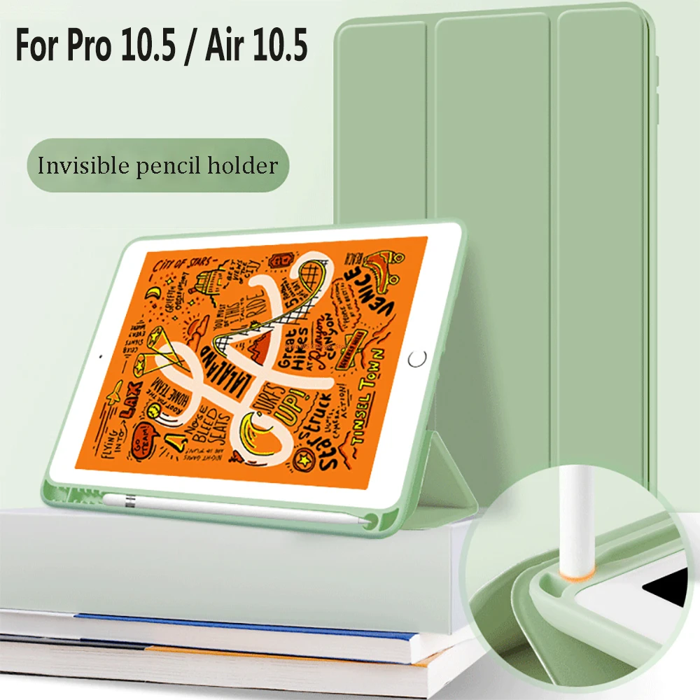 

With Pencil Holder tablet Protective case For iPad Pro/Air 10.5 Silicone Back Slim Pu Smart Cover for iPad 2019 Air3 10.5 inch