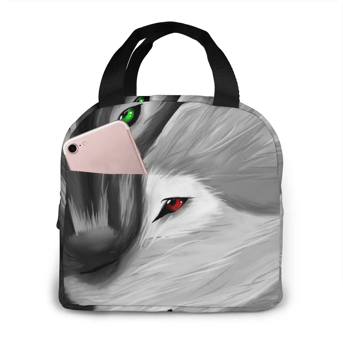 

Portable Lunch Bag Black White Wolves Thermal Insulated Lunch Box Tote Cooler Bag Bento Pouch Lunch Container Food Storage Bag