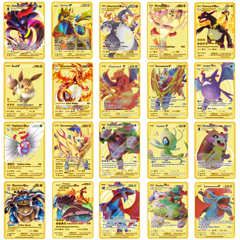 

2021 NEW Pokemon Metal Card PIKACHU Charizard Golden Vmax Card Collection Gift Kids Game Collection Cards