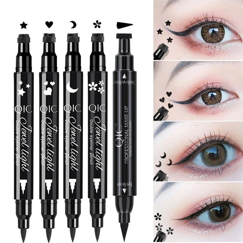 

Hot 2In1 Eyeliner Stamp Starry Sky Star Heart Snowflake Liquid Eyeliner Pencil Stamp Triangle Seal Eyeliner Waterproof Quick Dry