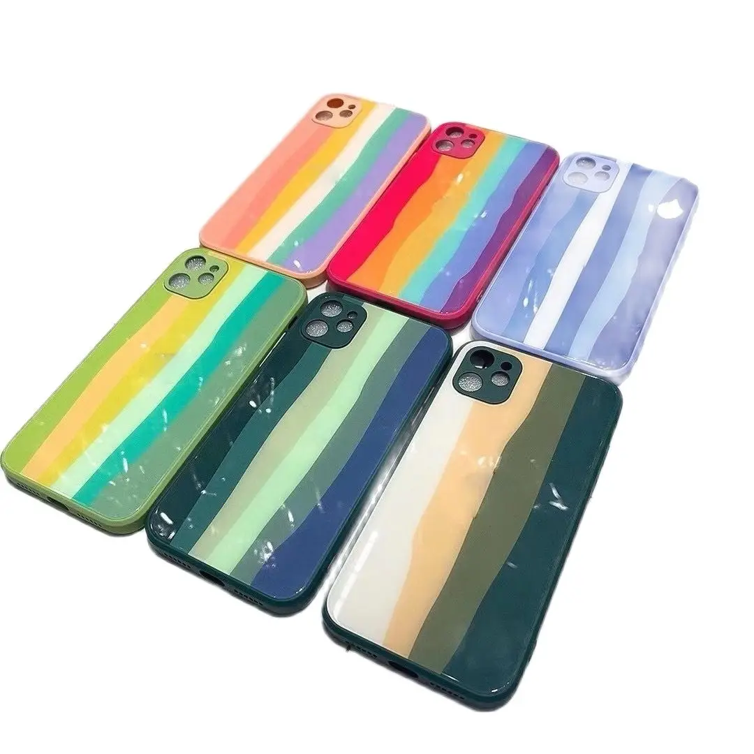 Официальный Радужный чехол из закаленного стекла для iPhone 12/11 ProMax XR XS Max Жесткий