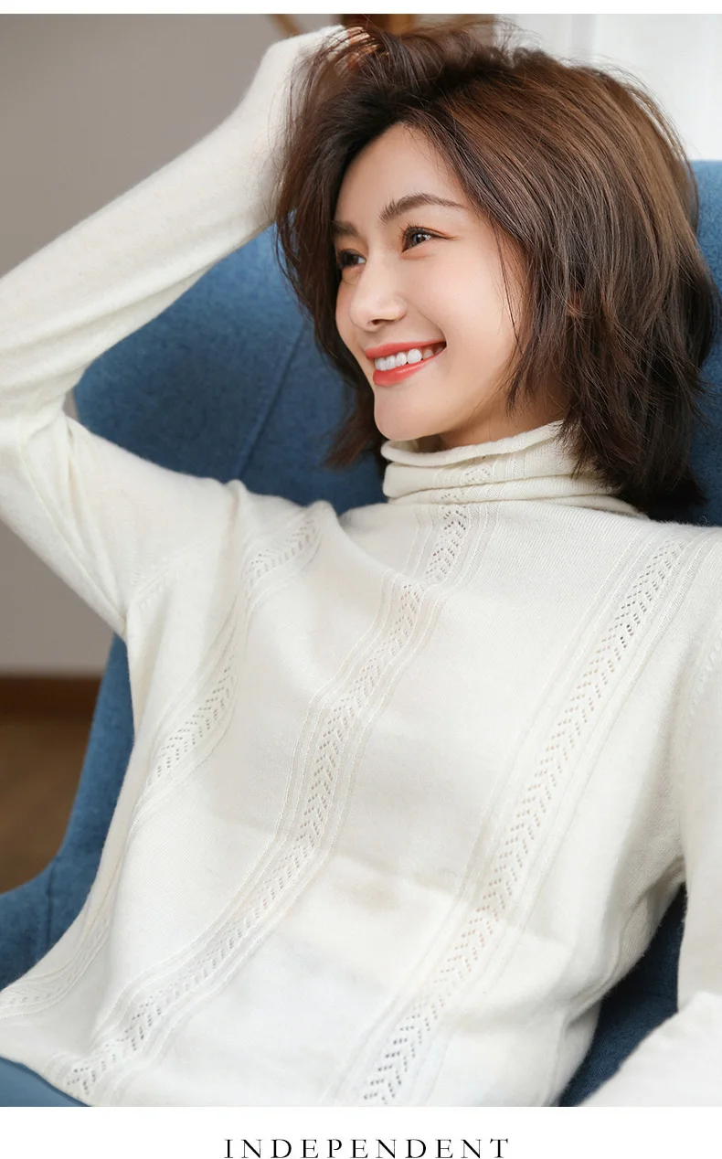 BELIARST Autumn and Winter New Pile of Cashmere Sweater Women's Pullover Sweater Was Thin Hollow Knit Bottoming Sweater
