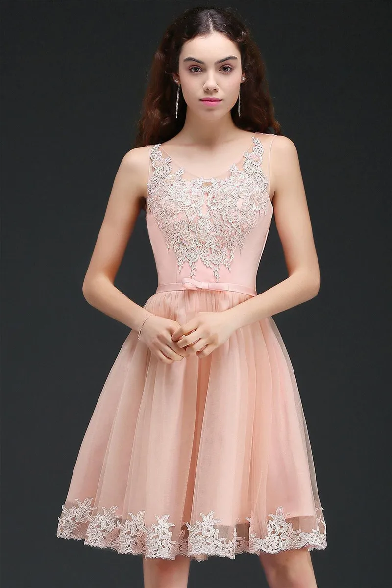 Вечернее Платья 2019 До Колена Распродажа розовые короткие кружевные коктейльные