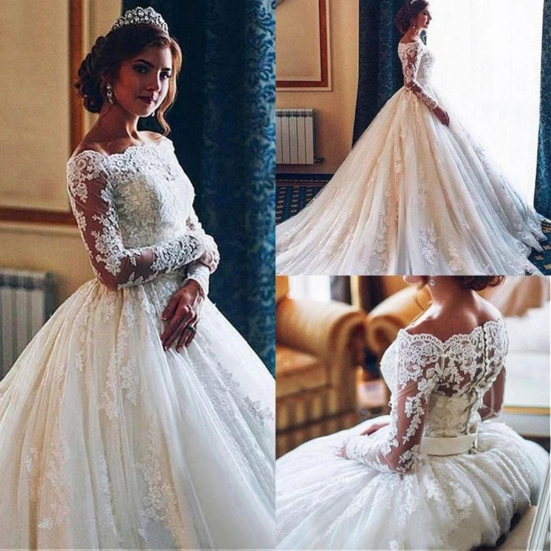 

Robe De Mariee Lace A Line Plus Size Wedding Dress Vestidos De Novia 2020 Appliques Long Sleeves Bridal Gowns Fashion Dresses