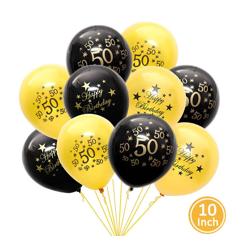 50th birthday 20 шт. 10 дюймов золотой черный с днем рождения гелиевый воздух латексные воздушные шары 30 40 50 60 лет взрослые вечерние украшения баллон 30th 50th - Цвет: 50th birthday