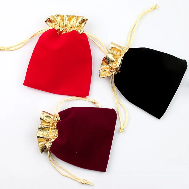 10pcs/lot Vintage Velvet Package Bags 7x9 10x12 12x15cm Wine Red Organza Drawstring Gift Wedding Jewelry Packaging Pouches | Дом и сад