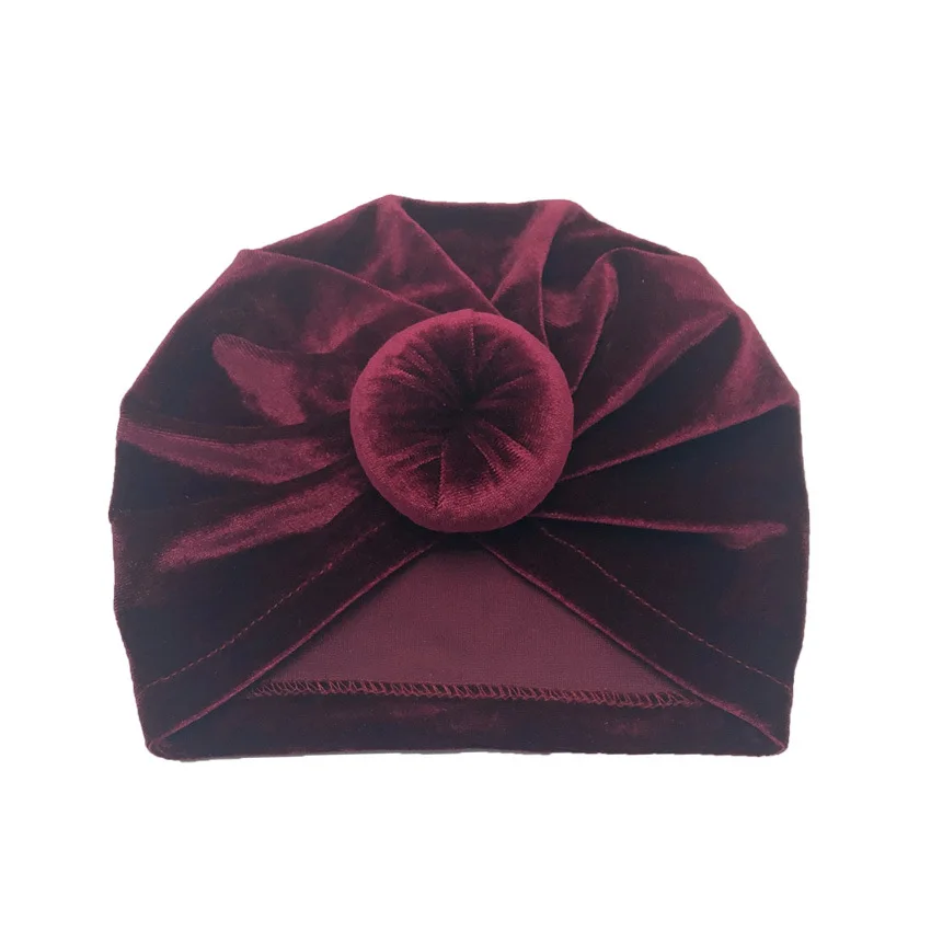 1pcs Solid Color Velvet Baby Hat Indian hat cotton cap baby girls kids turban headband Accessories For Children | Детская одежда и