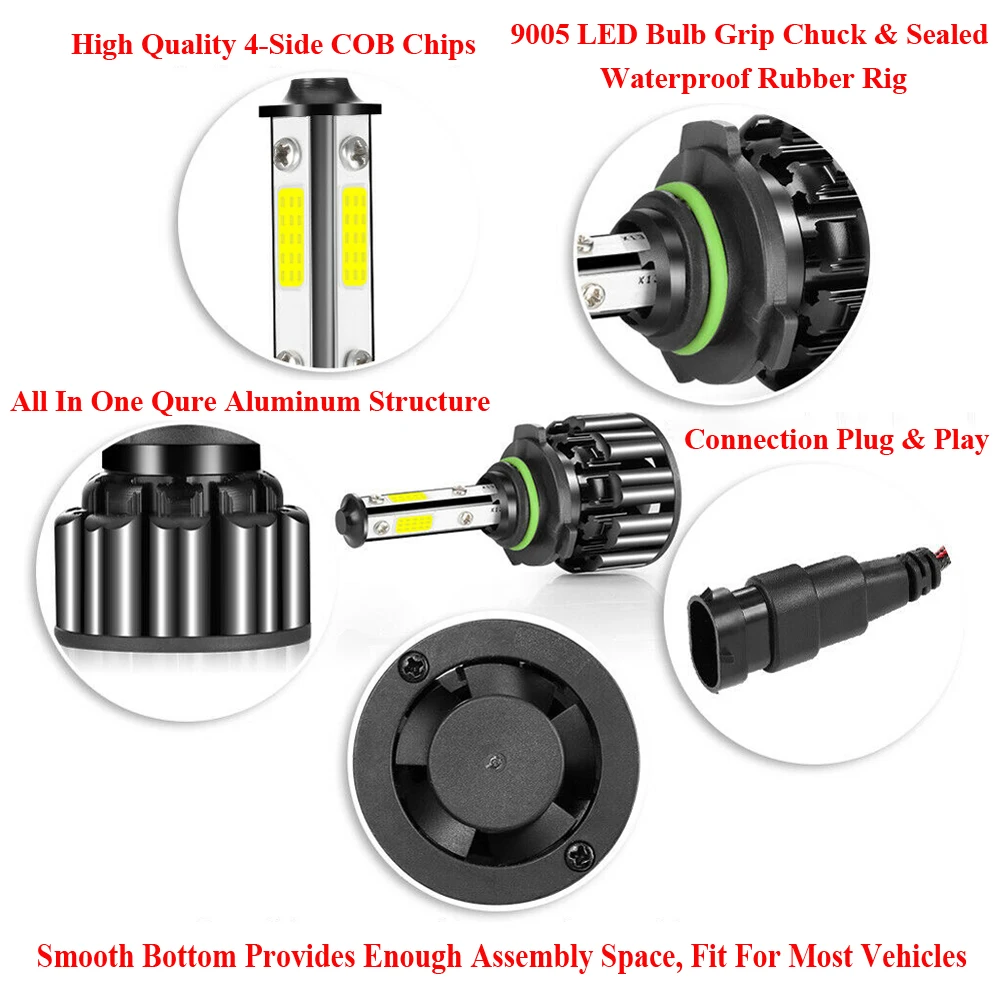 2Pcs 4-Side 9005 9145 HB3 LED Headlight Kit 100W 20000LM High or Low Beam Bulb 6000K White | Автомобили и мотоциклы