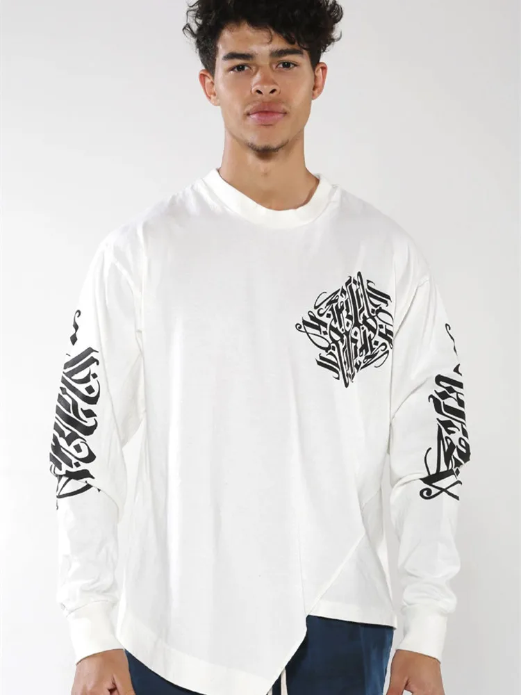 

New Men's Fashion Long T-shirt Men Pure Cotton Long Sleeve Male Oversized Casual Full Sleeve Tee Hip-hop Men Top Streetwear