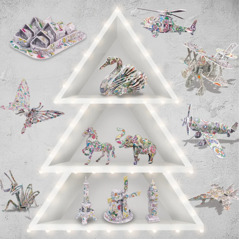 

DIY 3D Puzzle DIY Assembly Puzzle Cartoon Model Kits Educational Gifts Toys for Children Animal Architecture Series Manual Gift