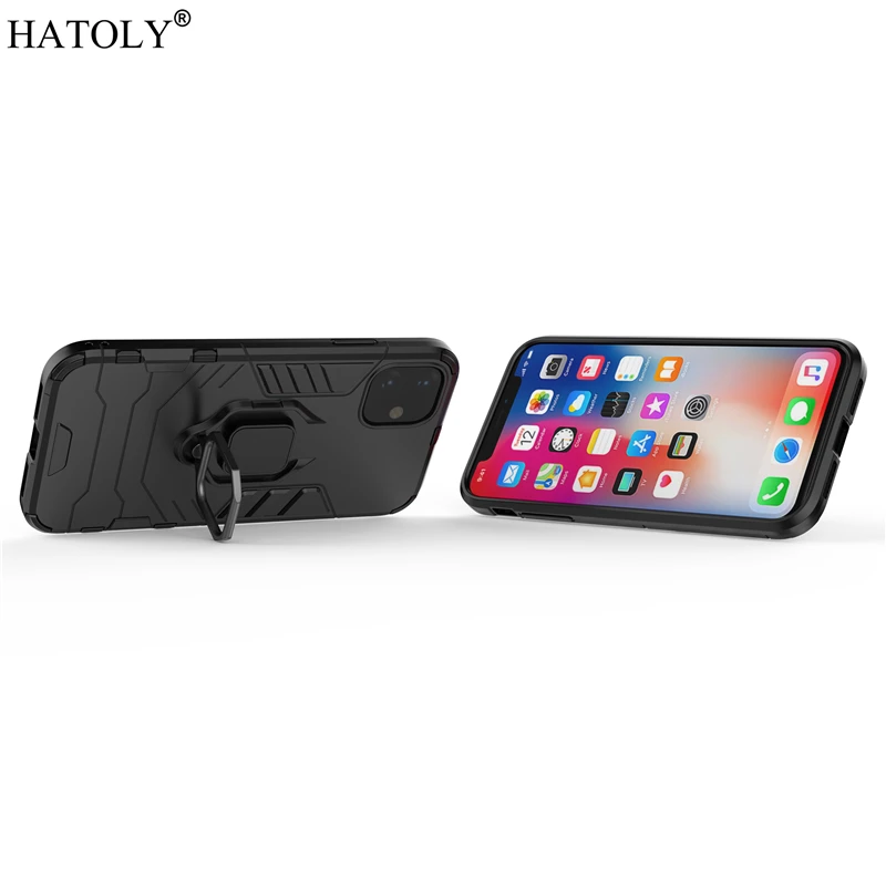 For iPhone 11 Case Cover For iPhone 11 Finger Ring Phone Case Back Shell Funda Hard PC TPU Protective Armor Case For iPhone 11