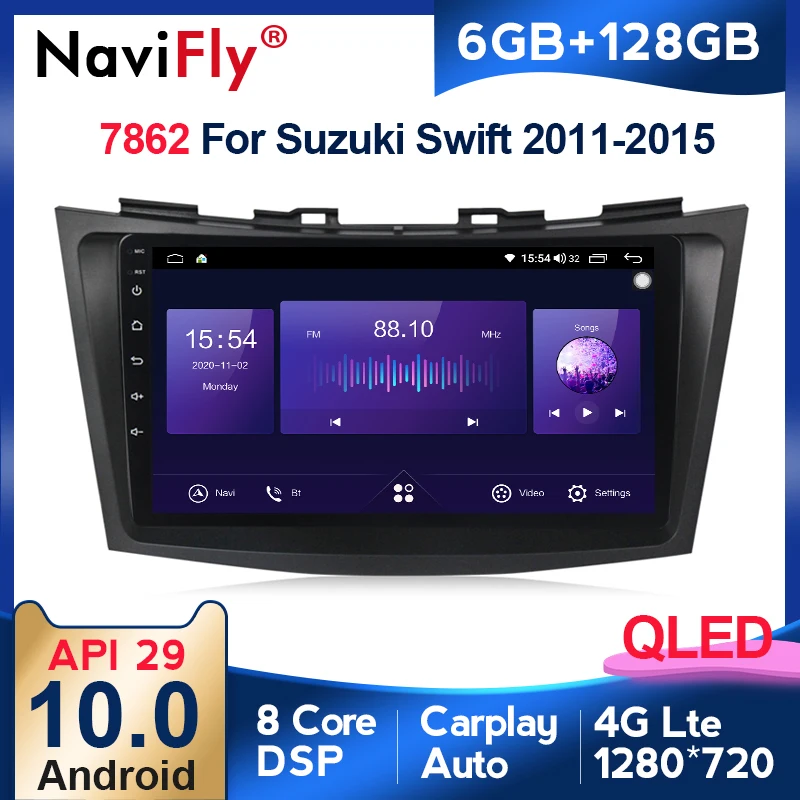 

NaviFly 7862 QLED Screen 1280*720 Android 10 For Suzuki Swift 4 2011 - 2017 Car Radio Multimedia Video Player GPS Navigation