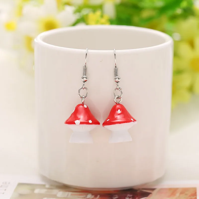 

2021 new Red Mushroom Creative Complex Plant Earrings for Women Ear Jewelry Gift