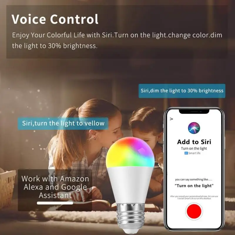 

E27/E26/B22/E14 Smart Home LED Light Bulb 6W WiFi RGB Color Changing Dimming Light App Smart Life Alexa/Google Home IFTTT