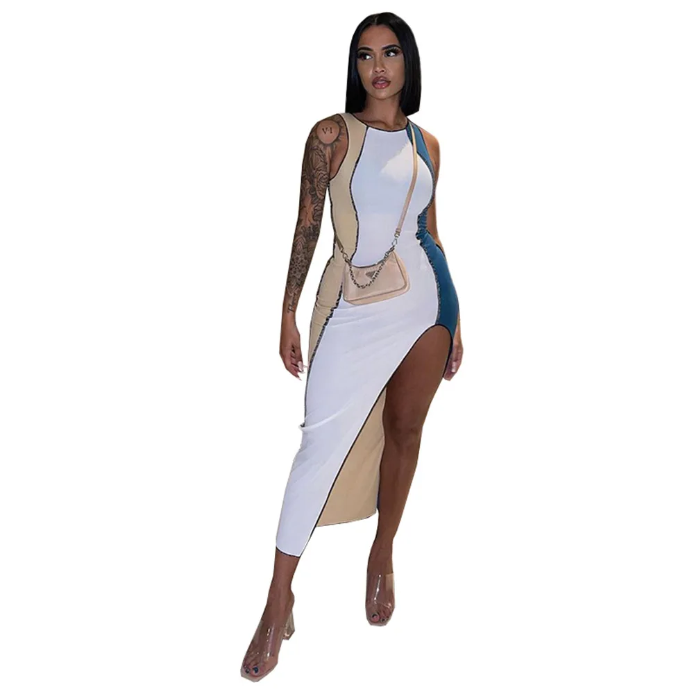 

Dress for Women Sexy & Club Asymmetrical Ankle-Length Hit The Color Splicing Sleeveless Vest Long Skirt