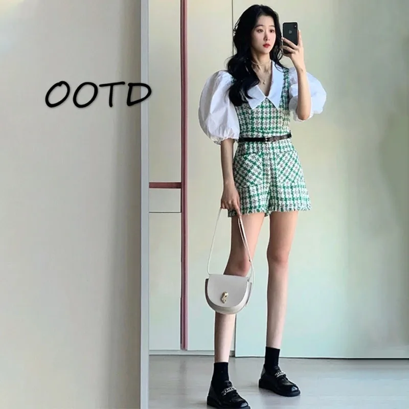 

Early Spring Style Skirt Chic Style Puff Sleeve Green One-Piece Split Skirt Spring Women's New Summer