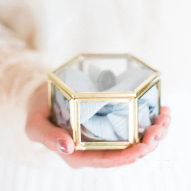 Мини Шестигранная Геометрическая коробка для обручального кольца держатель