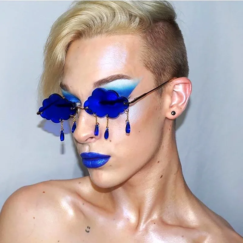 2020 винтажные солнечные очки без оправы в форме волны огонь пламени