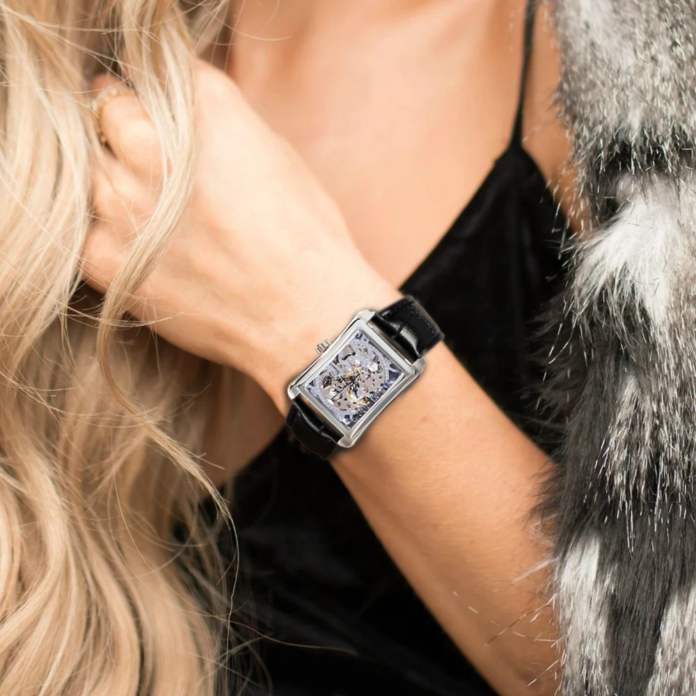 Часы наручные WINNER Мужские механические брендовые Роскошные модные квадратные