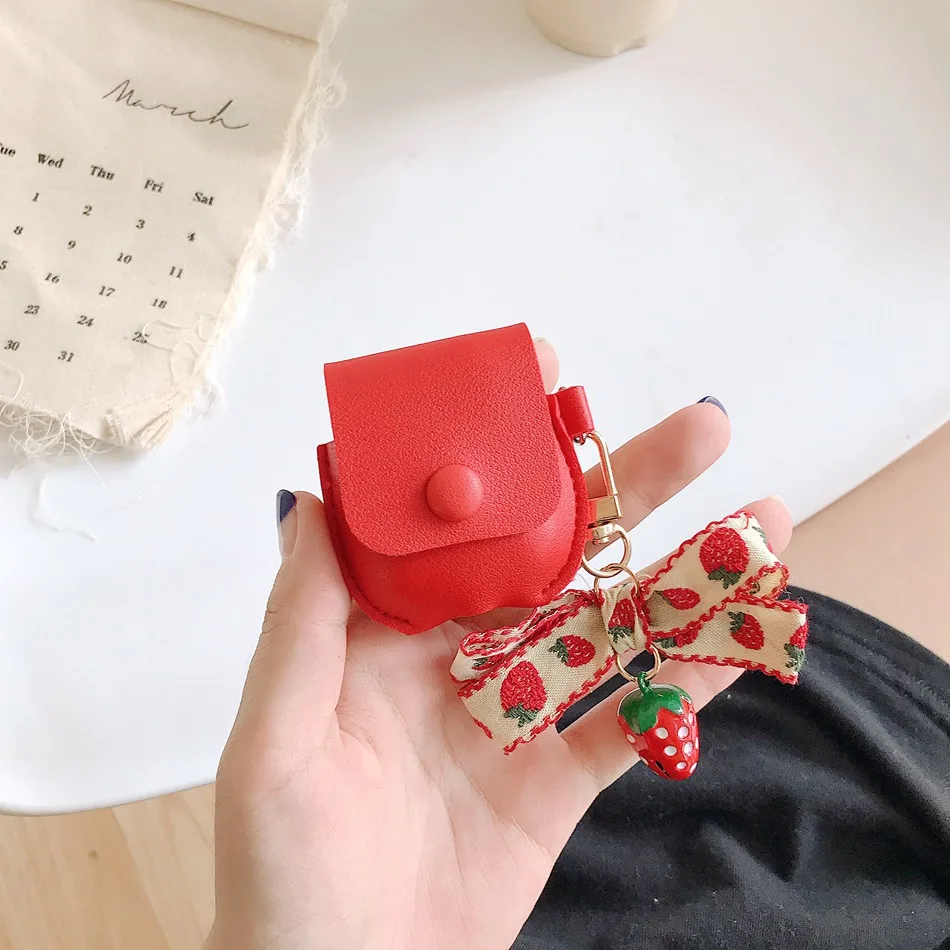 Кожаный чехол для наушников для Airpods 2, чехол, красная Роскошная вишневая крышка для Apple Air Pods, защитный чехол с кольцами для ключей, аксессуары, чехол