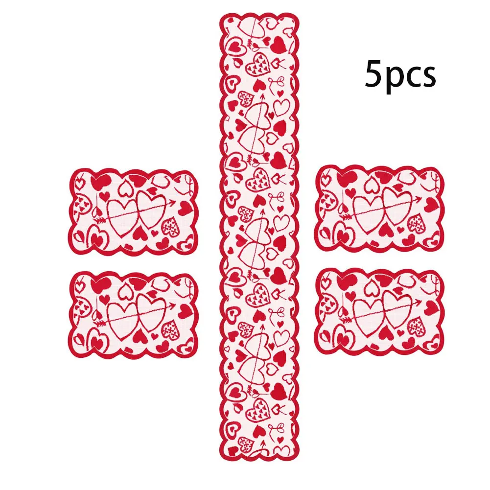 

Table Runners Red Lace Set Tablecloth Placemats Dresser Scarf Heart Valentine Decoration Christmas Romantic Mothers Day